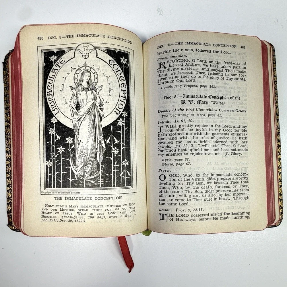1937 The Sunday Missal Father Lasance Catholic Prayer Mass Book Benziger Vintage
